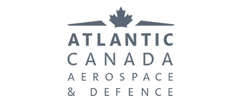 Logo of Atlantic Canada Aerospace & Defence featuring a stylized maple leaf above the text, in gray tones.