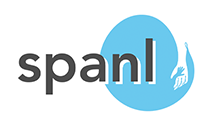 Logo of Spanl with a blue circle background, there is a white hand in the blue background.