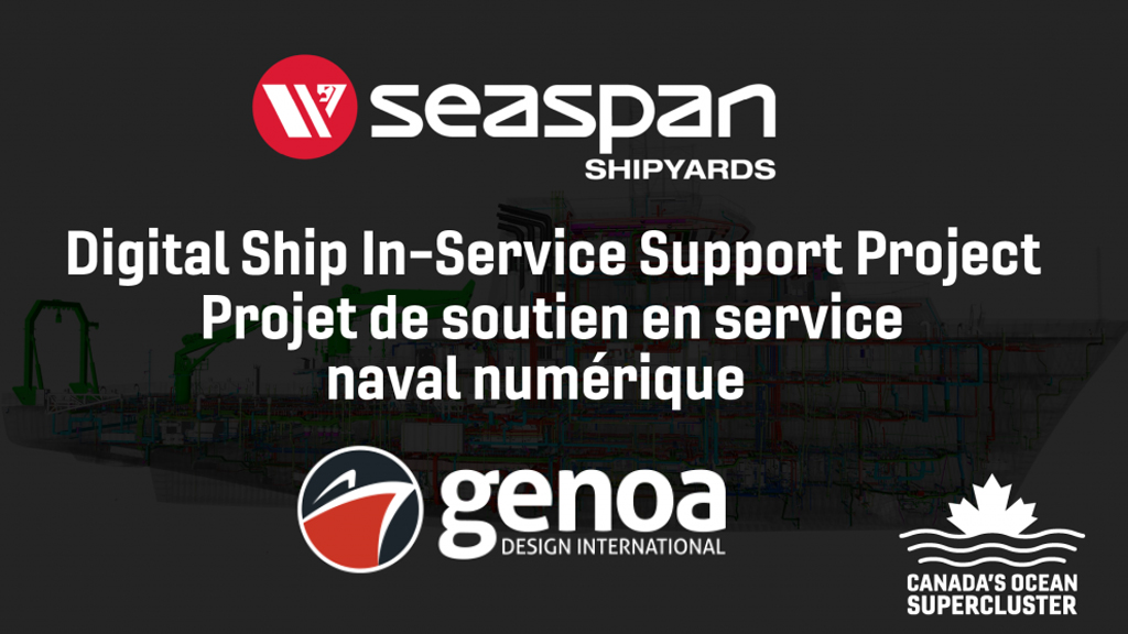 Digital graphic with the logos of Seaspan Shipyards, Genoa Design International, and Canada's Ocean Supercluster.