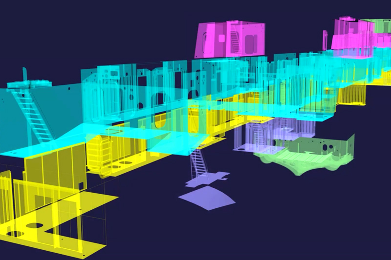 Colorful 3D architectural block model illustrating an urban cityscape planning concept.