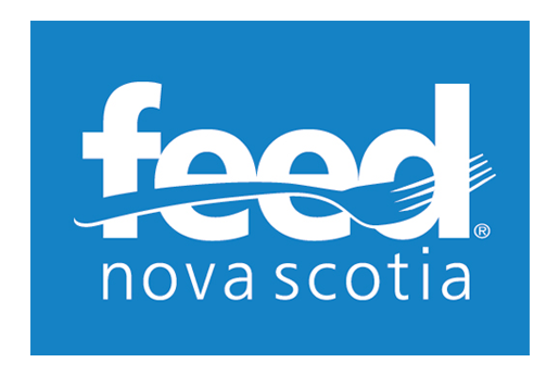 Feed Nova Scotia logo featuring stylized text and fork emblem on blue background.